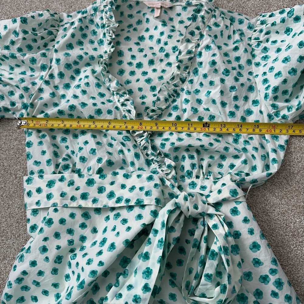 Rebecca Taylor Emerald Daisy Wrap Midi Dress Cotton Size 6 - Picture 8 of 9